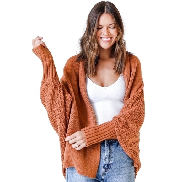 New! HYFVE Knit Crochet Cocoon Oversized Cardigan Bohemian Wrap Sweater - Picture 1 of 10